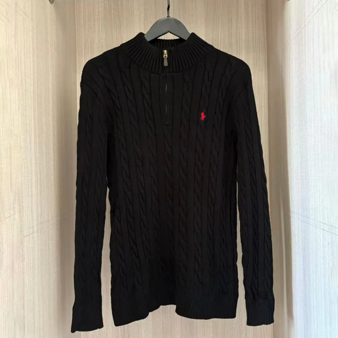 P250 RALPH LAUREN Ralph Lauren twelve colors classic small label embroidery stand collar long-sleeved half-zip knitted sweater men's and women's couple tops Color: White Black Navy Blue Gray Pink Red Khaki Dark Red Yellow Blue Apricot Dark Green Size: S M L XL Material: Cotton Weight: 650g